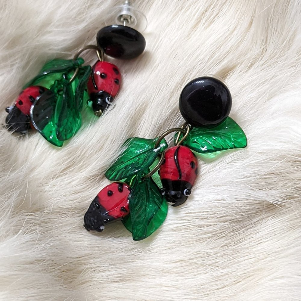 Vintage Glass Ladybug Earrings